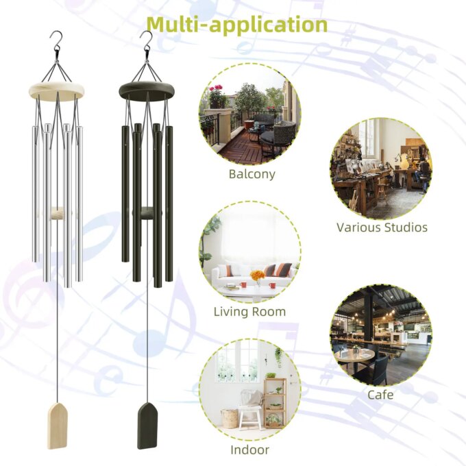 6 Tubes Wind Chimes Garden Outdoor Living Decoration Metal Wind Chimes Hanging Ornament Coffee Shop Wind Chimes Tubes - Image 3