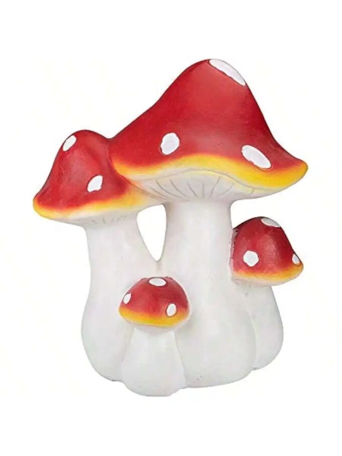 Hand Painted Mushroom Cluster Outdoor Garden Decoration - 16.75" - White and Red - Image 2