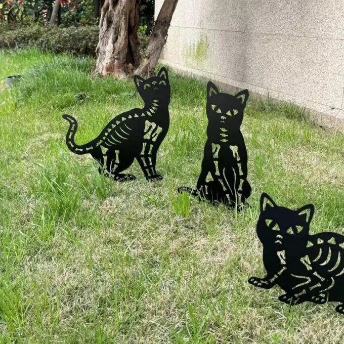 Garden Stakes Decorative Cat Set Of 4 Metal Animal Stakes Decorations Weather Resistance Animal Decorative Statues For Yard Art