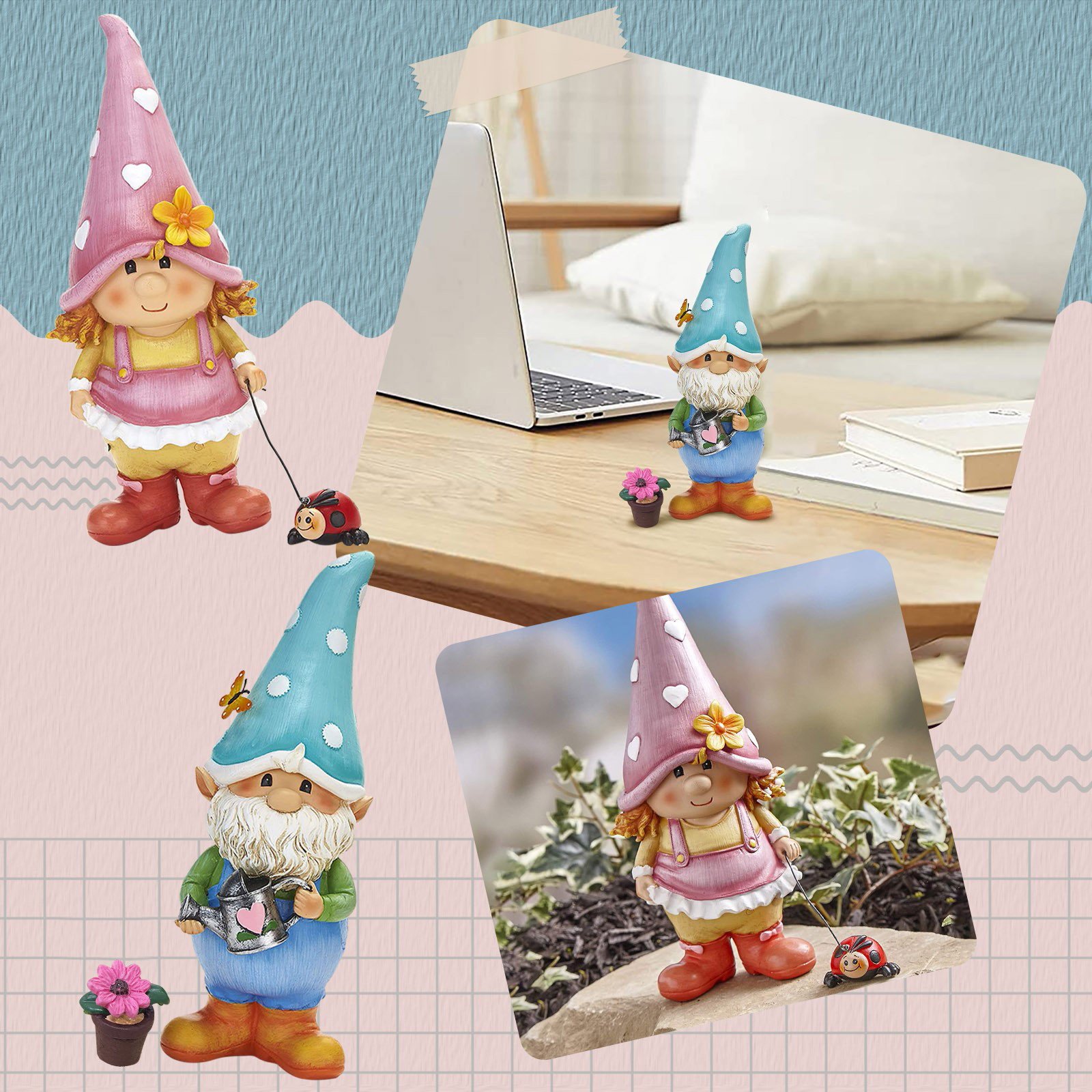 Garden Gnomes Decorative Statue Plant Pot Beetles Ornament Dwarf Resin Crafts Weatherproof Home Hogar JardíN Fast Shipping