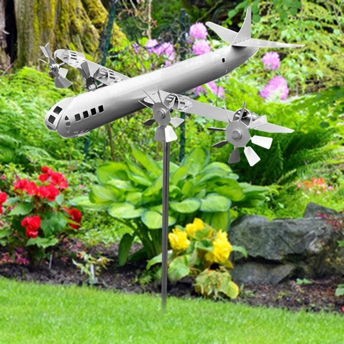 Super Fortress Aircraft Windmill 3D Airplane Windmill Sculpture Iron Wind Energy Sculpture for Outdoor Garden Decoration - Image 3