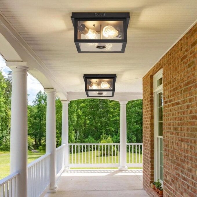 Adjustable Motion Sensor Ceiling Light Fixture Outdoor Modern Design of Squares Flush Mount 2-Light Textured Black with Clear - Image 6