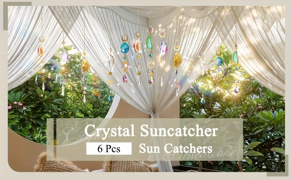 6pcs crystal garden light catcher with prism and agate sheet, suitable for indoor and outdoor family garden wedding decoration
