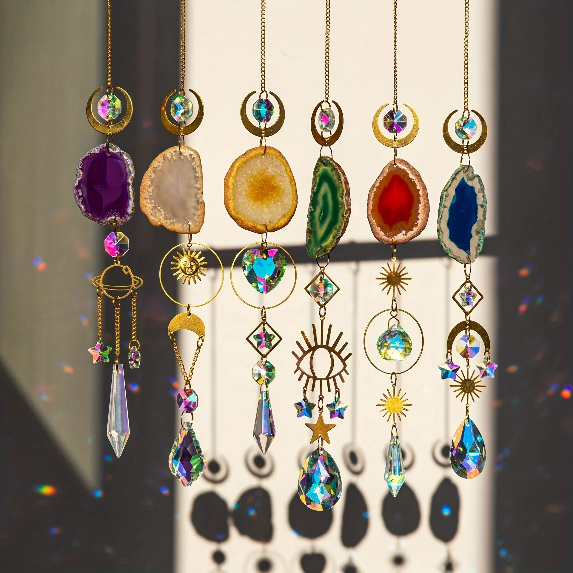 6pcs crystal garden light catcher with prism and agate sheet, suitable for indoor and outdoor family garden wedding decoration