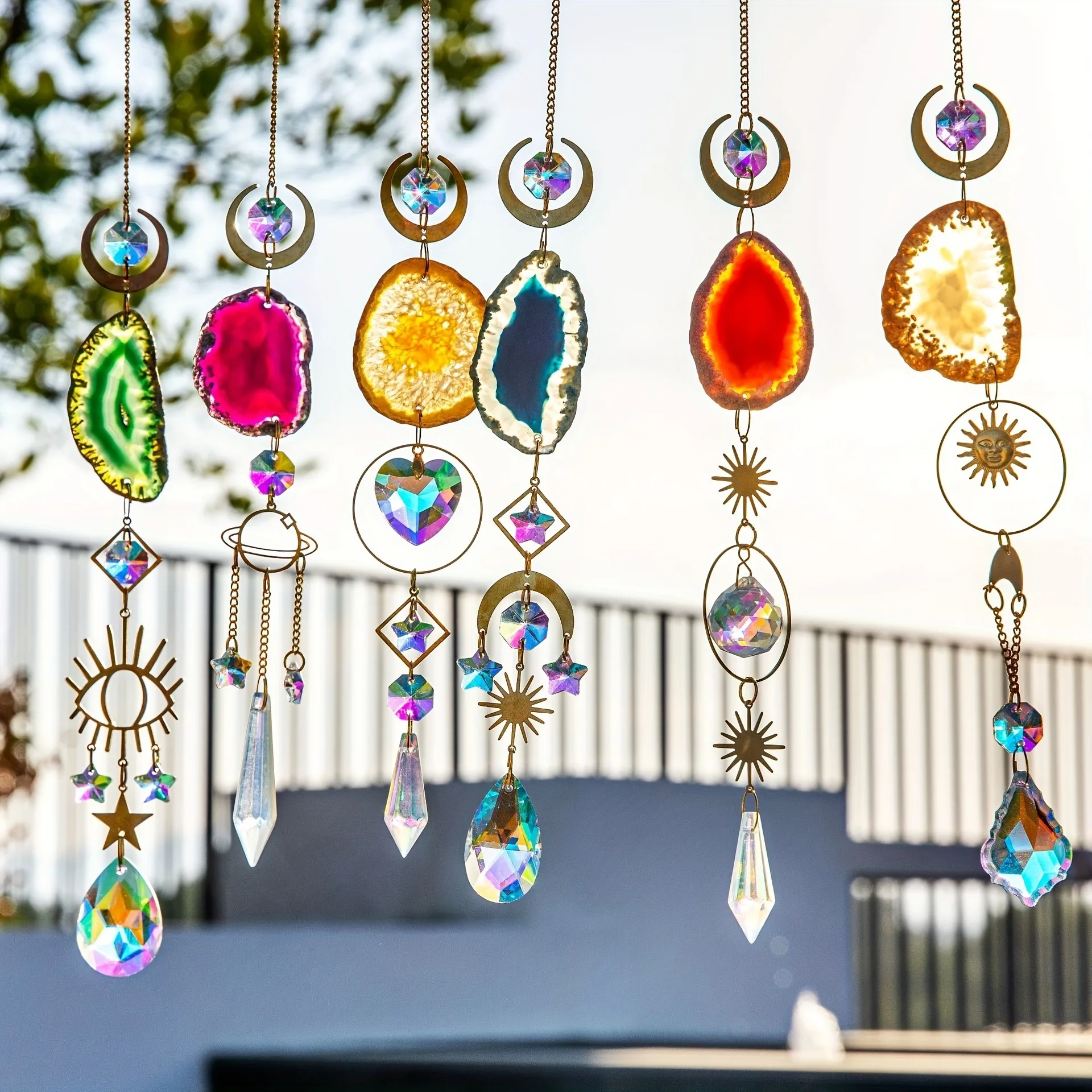 6pcs crystal garden light catcher with prism and agate sheet, suitable for indoor and outdoor family garden wedding decoration