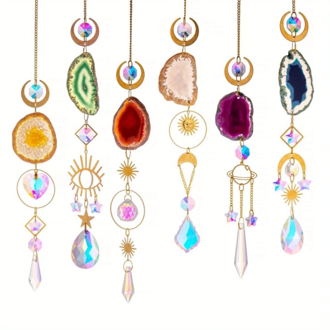 6pcs crystal garden light catcher with prism and agate sheet, suitable for indoor and outdoor family garden wedding decoration - Image 3