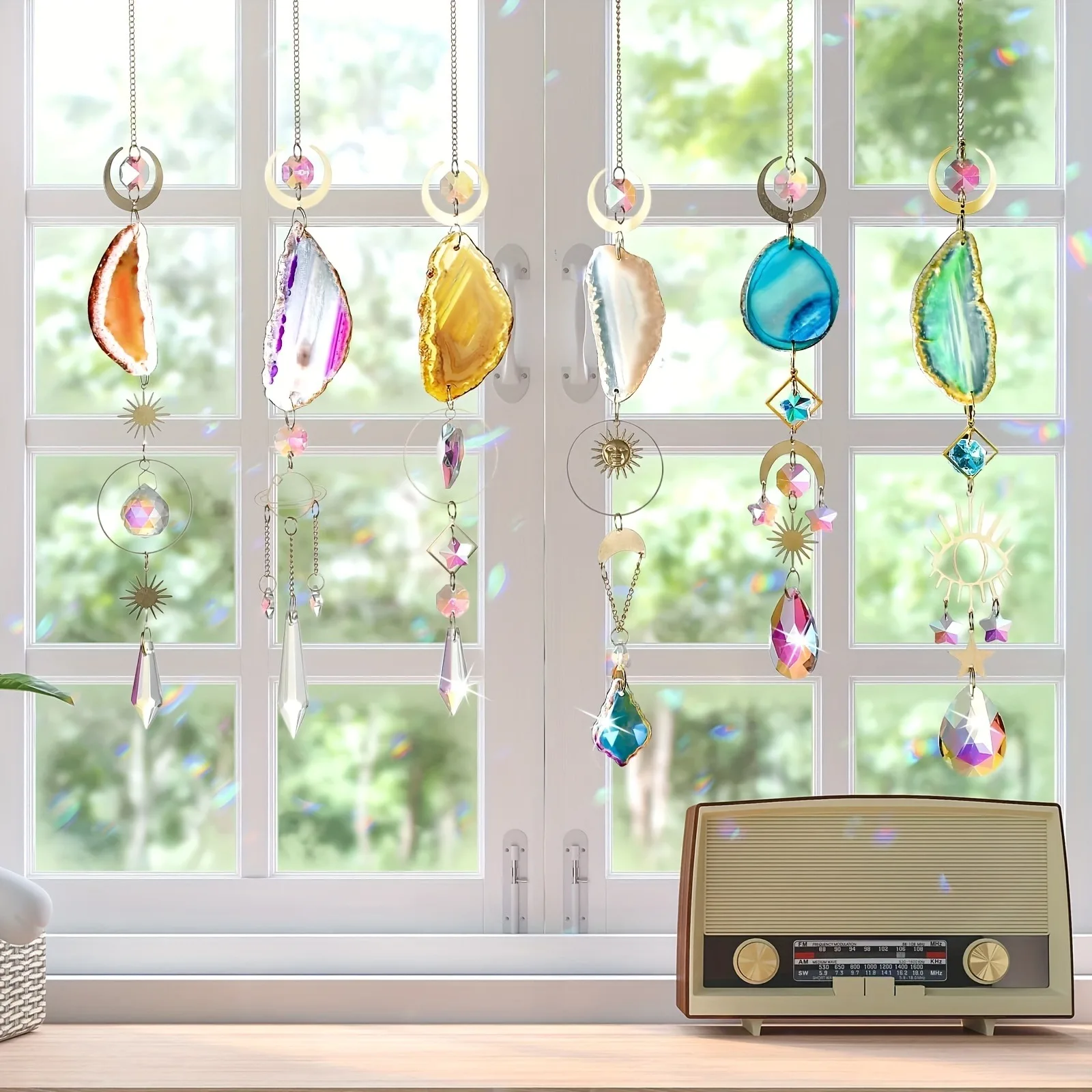 6pcs crystal garden light catcher with prism and agate sheet, suitable for indoor and outdoor family garden wedding decoration