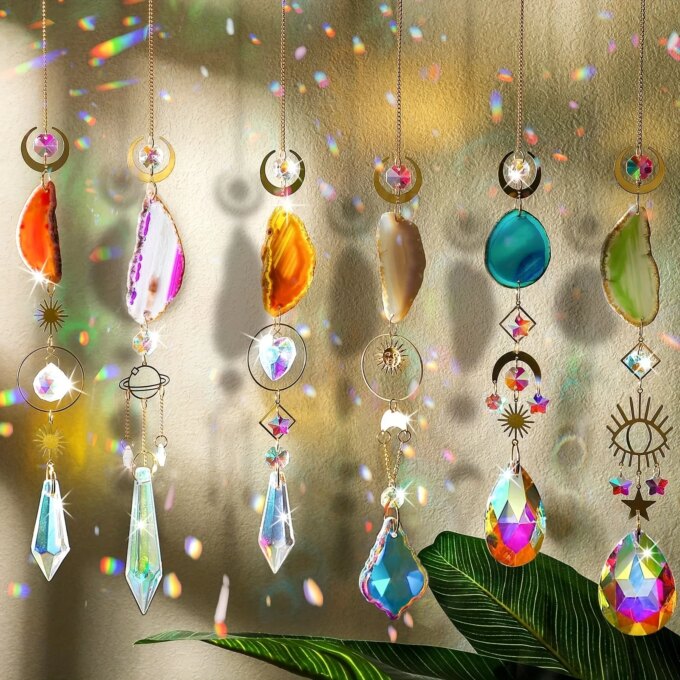 6pcs crystal garden light catcher with prism and agate sheet, suitable for indoor and outdoor family garden wedding decoration - Image 2