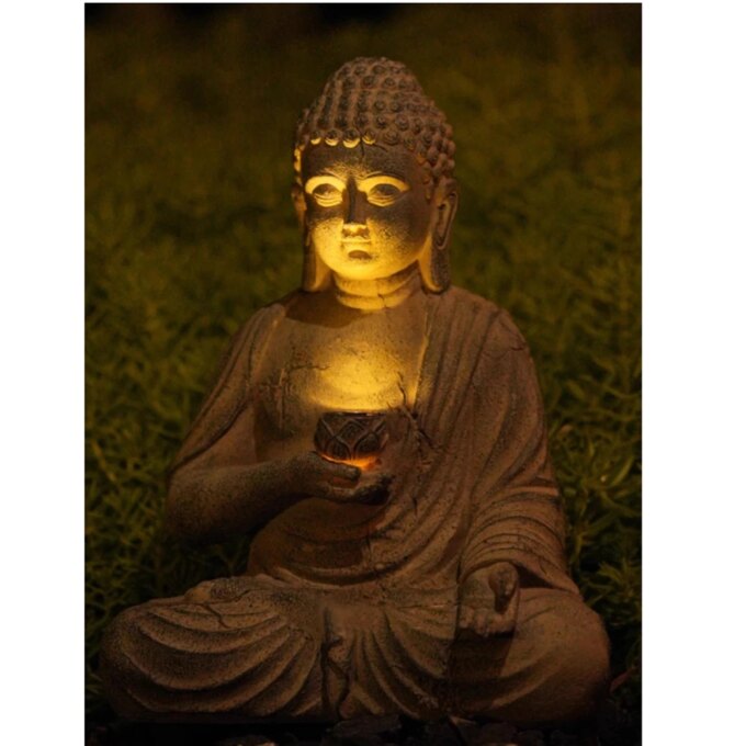 Resin Solar Buddha Statue Sculpture Garden Decor Light Zen Asian Japanese Garden Decoration Outdoor Front Porch Patio Yard Home - Image 2