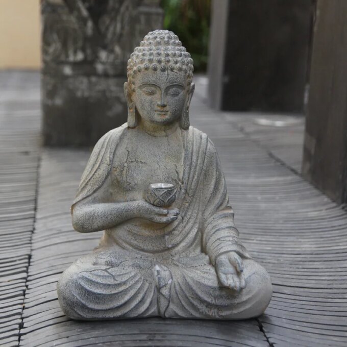 Resin Solar Buddha Statue Sculpture Garden Decor Light Zen Asian Japanese Garden Decoration Outdoor Front Porch Patio Yard Home - Image 4