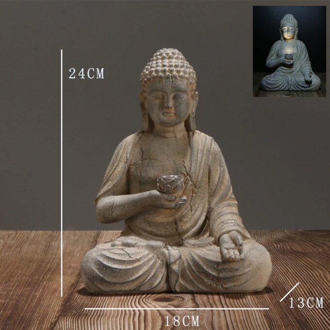 Resin Solar Buddha Statue Sculpture Garden Decor Light Zen Asian Japanese Garden Decoration Outdoor Front Porch Patio Yard Home - Image 6