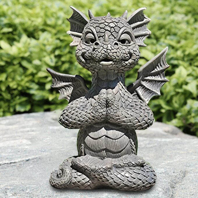 Garden Dragon Statue Happy Dinosaur Cheering You Resin Figurine with Lamp Decorative Accent Sculpture Sleeping Dragon Figurines