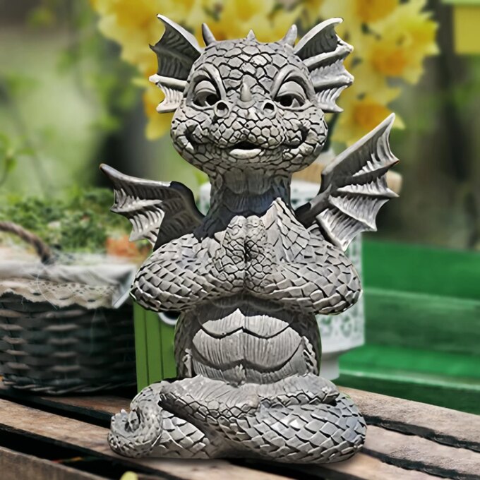 Garden Dragon Statue Happy Dinosaur Cheering You Resin Figurine with Lamp Decorative Accent Sculpture Sleeping Dragon Figurines - Image 3