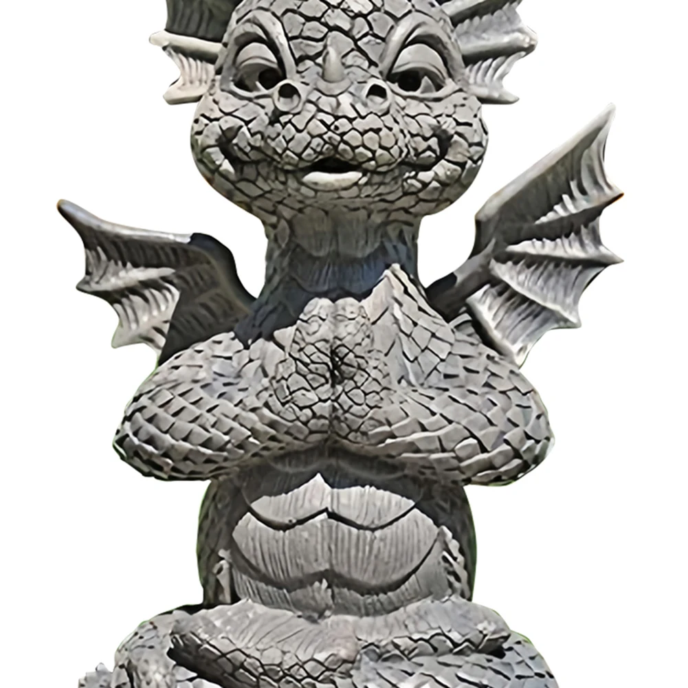 Garden Dragon Statue Happy Dinosaur Cheering You Resin Figurine with Lamp Decorative Accent Sculpture Sleeping Dragon Figurines