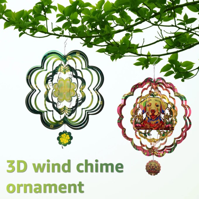 3D Wind Spinners 12 Inch Outdoor Metal Four Leave Clover Wind Spinner Yard Decor Stainless Steel Hanging Decor for Garden Yard