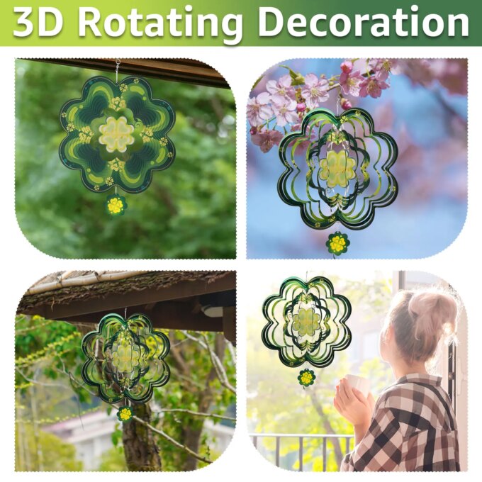 3D Wind Spinners 12 Inch Outdoor Metal Four Leave Clover Wind Spinner Yard Decor Stainless Steel Hanging Decor for Garden Yard - Image 5