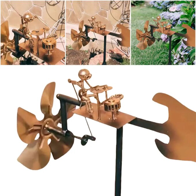 2025 NEW Metal Wind Spinner Metal Drummer Windmill Statue Rock Percussionist Music Art Statue for Yard Art Lawn Garden Decor - Image 2