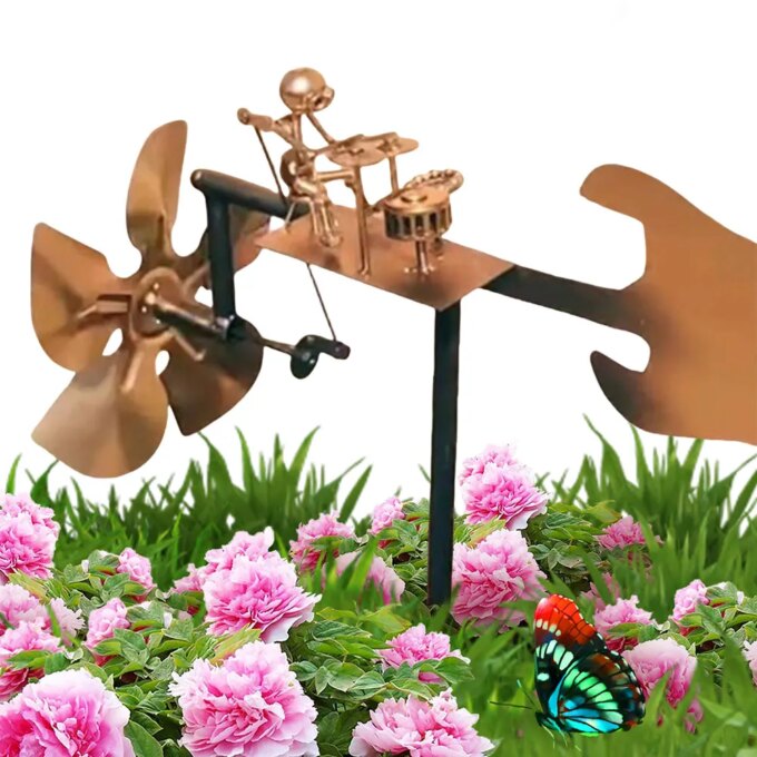 Metal Wind Spinner Metal Drummer Windmill Statue Decorative Wind Power Rock Art Statue for Garden Yard Patio Lawn Porch Backyard - Image 5