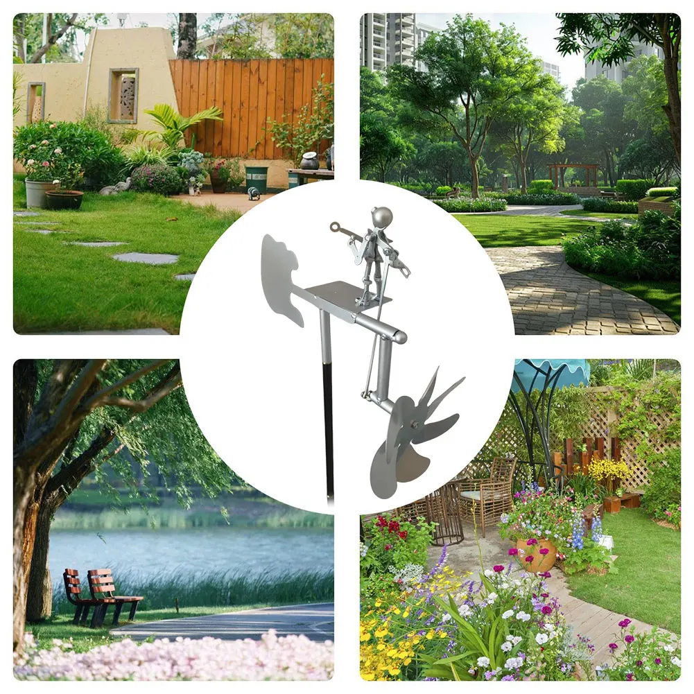 Outdoor Wind Sculpture Handmade Guitar Windmill Metal Guitar Windmill Statue for Yard Lawn Garden Patio Decor
