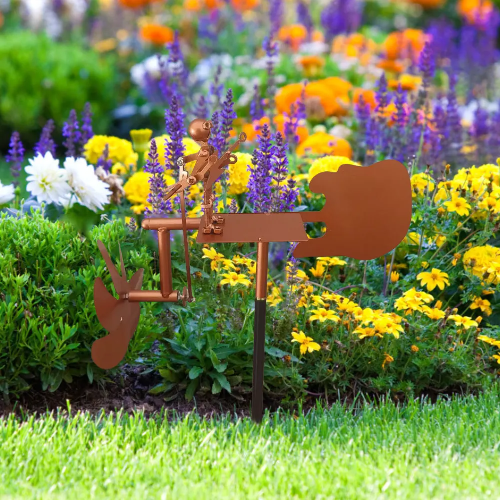Outdoor Wind Sculpture Handmade Guitar Windmill Metal Guitar Windmill Statue for Yard Lawn Garden Patio Decor