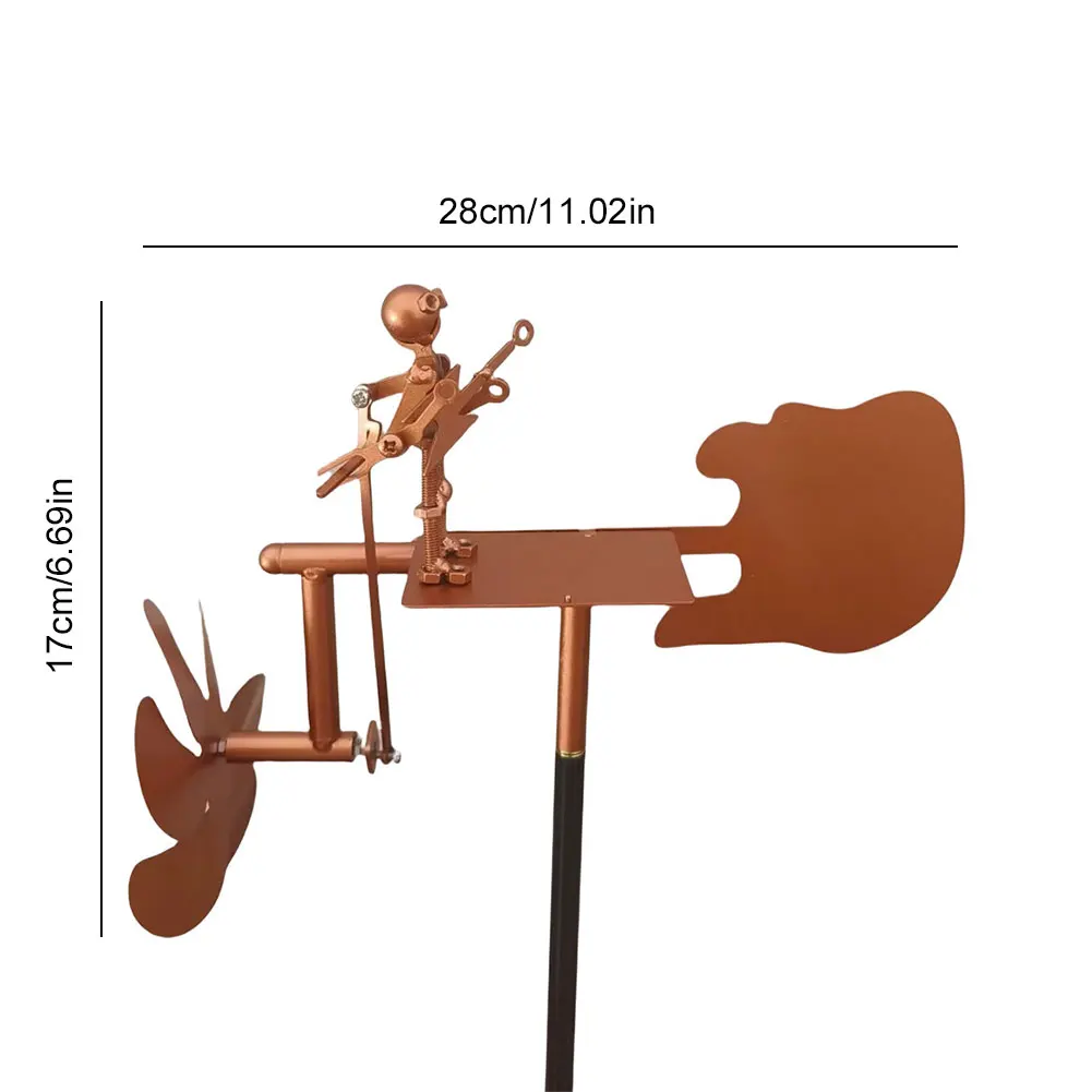 Outdoor Wind Sculpture Handmade Guitar Windmill Metal Guitar Windmill Statue for Yard Lawn Garden Patio Decor