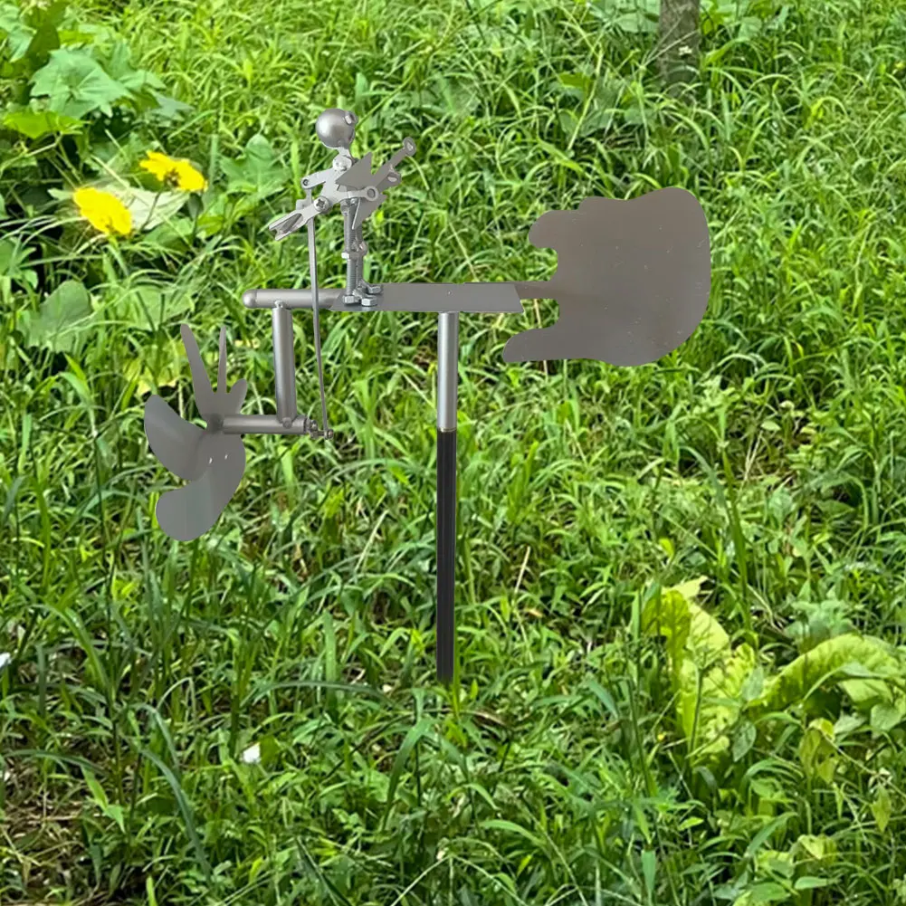 Outdoor Wind Sculpture Handmade Guitar Windmill Metal Guitar Windmill Statue for Yard Lawn Garden Patio Decor