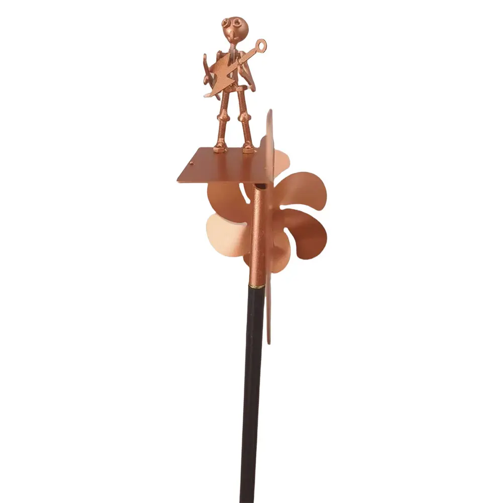 Outdoor Wind Sculpture Handmade Guitar Windmill Metal Guitar Windmill Statue for Yard Lawn Garden Patio Decor