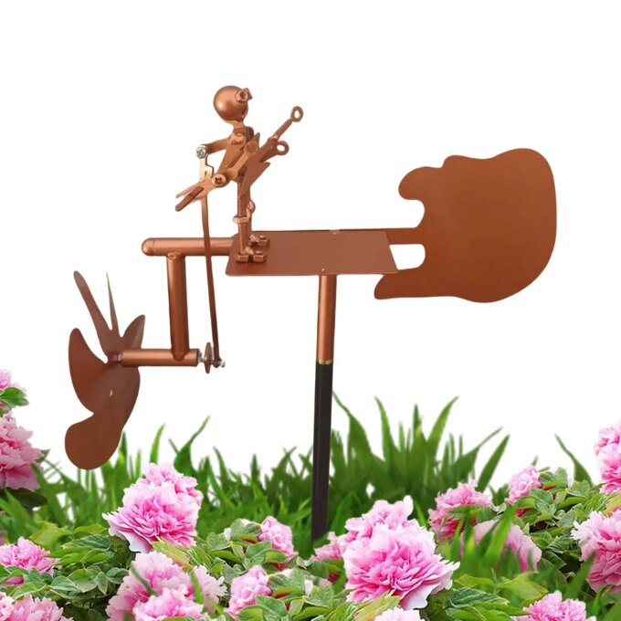 Outdoor Wind Sculpture Handmade Guitar Windmill Metal Guitar Windmill Statue for Yard Lawn Garden Patio Decor - Image 2