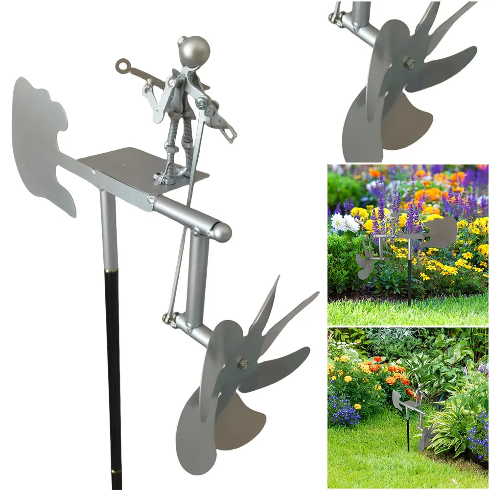 Outdoor Wind Sculpture Handmade Guitar Windmill Metal Guitar Windmill Statue for Yard Lawn Garden Patio Decor