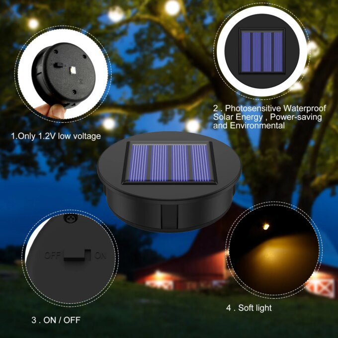 4Pcs Solar Light Replacement Top 1.2V IP65 Waterproof LED Solar Panel Lantern Lid Light Solar Lantern Top Outdoor Decor Garden - Image 2