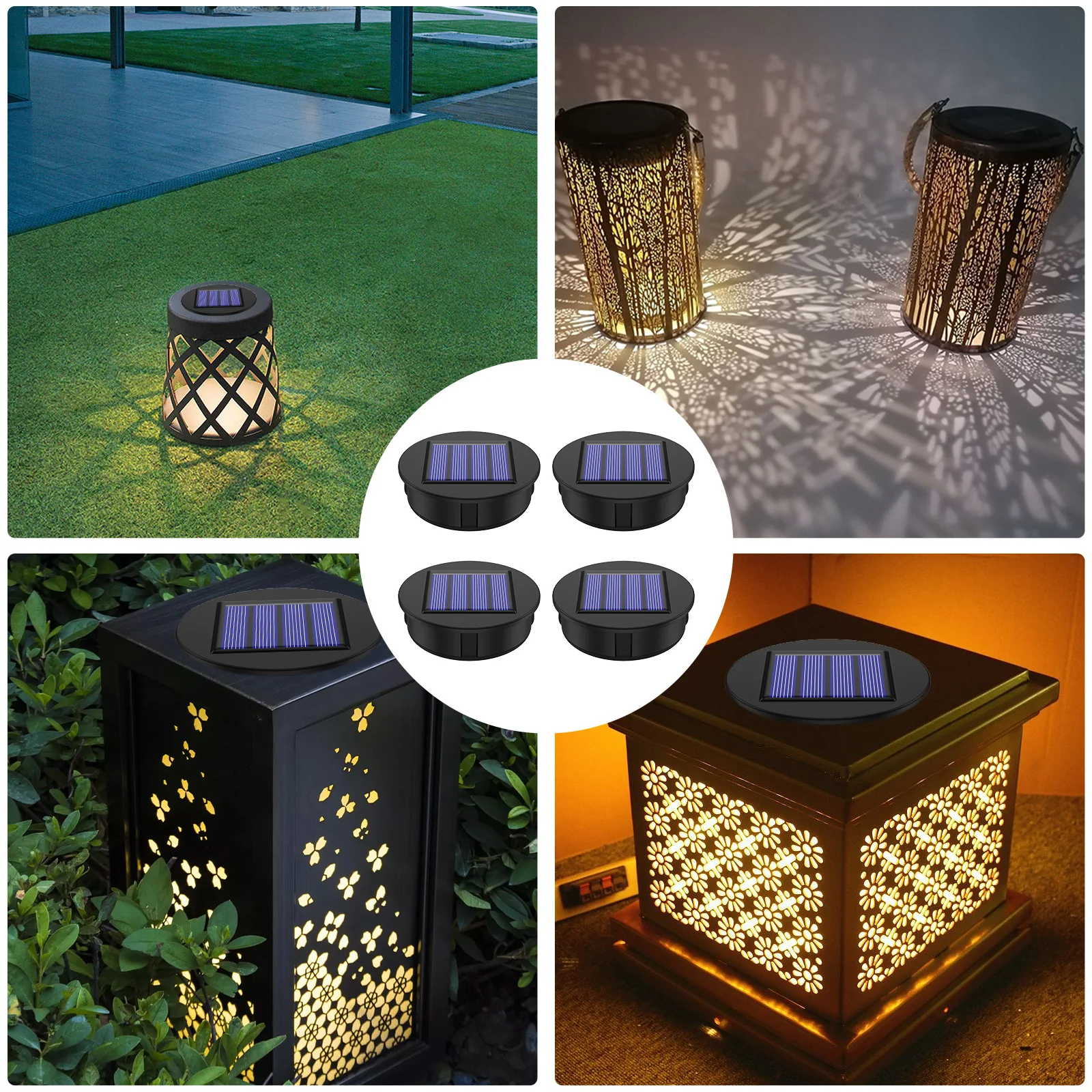 4Pcs Solar Light Replacement Top 1.2V IP65 Waterproof LED Solar Panel Lantern Lid Light Solar Lantern Top Outdoor Decor Garden