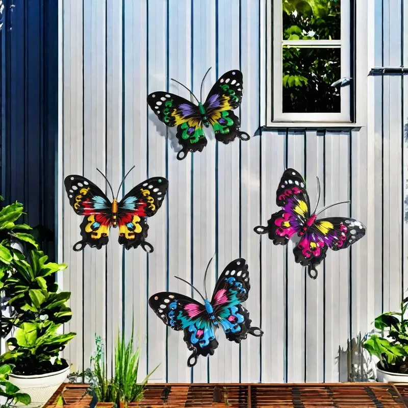 4pcs/set Iron Metal Butterfly Wall Art for Outdoor Fence Garden Hanging Decor Rustproof Iron Craft Home Decoration