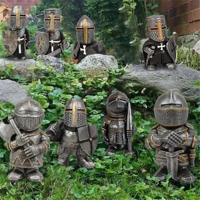 Knight Gnomes Garden Statue Guard Cross Templar Dwarf Guard Armor Samurai Miniature European Knight Resin Garden Decoration - Image 6