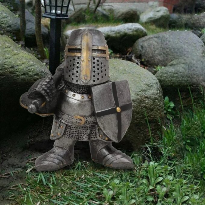 Knight Gnomes Garden Statue Guard Cross Templar Dwarf Guard Armor Samurai Miniature European Knight Resin Garden Decoration - Image 3