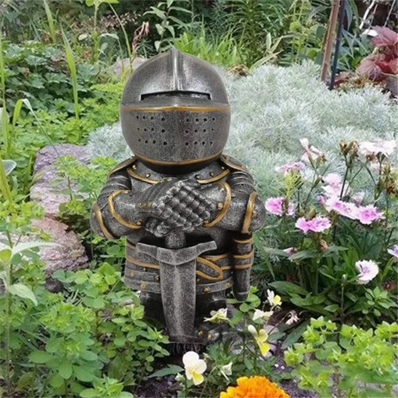 Knight Gnomes Garden Statue Guard Cross Templar Dwarf Guard Armor Samurai Miniature European Knight Resin Garden Decoration