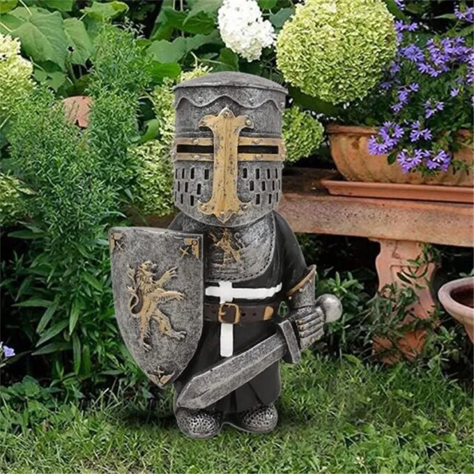 Knight Gnomes Garden Statue Guard Cross Templar Dwarf Guard Armor Samurai Miniature European Knight Resin Garden Decoration - Image 5