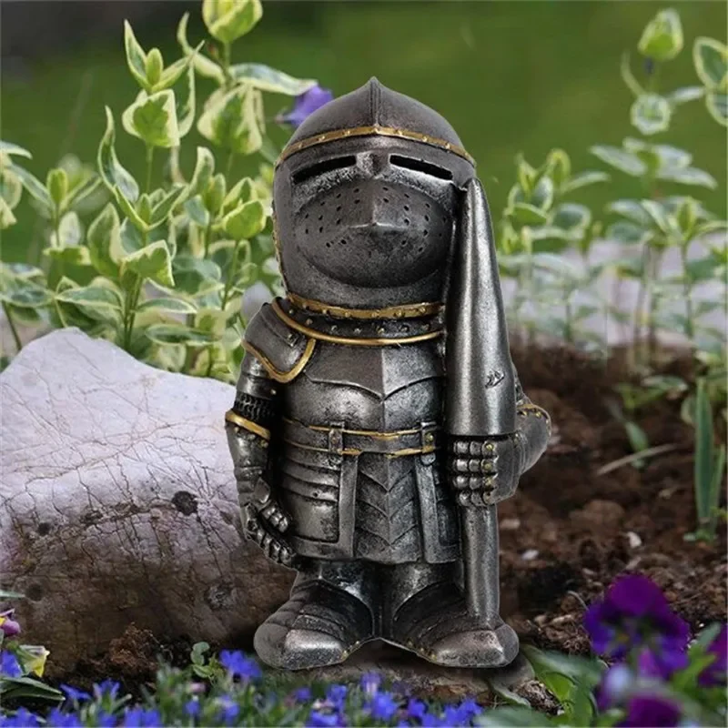 Knight Gnomes Garden Statue Guard Cross Templar Dwarf Guard Armor Samurai Miniature European Knight Resin Garden Decoration