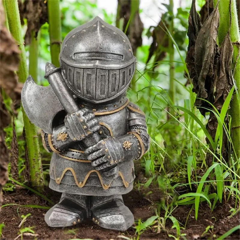 Knight Gnomes Garden Statue Guard Cross Templar Dwarf Guard Armor Samurai Miniature European Knight Resin Garden Decoration