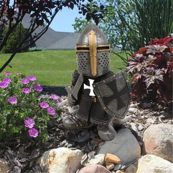 Knight Gnomes Garden Statue Guard Cross Templar Dwarf Guard Armor Samurai Miniature European Knight Resin Garden Decoration - Image 4
