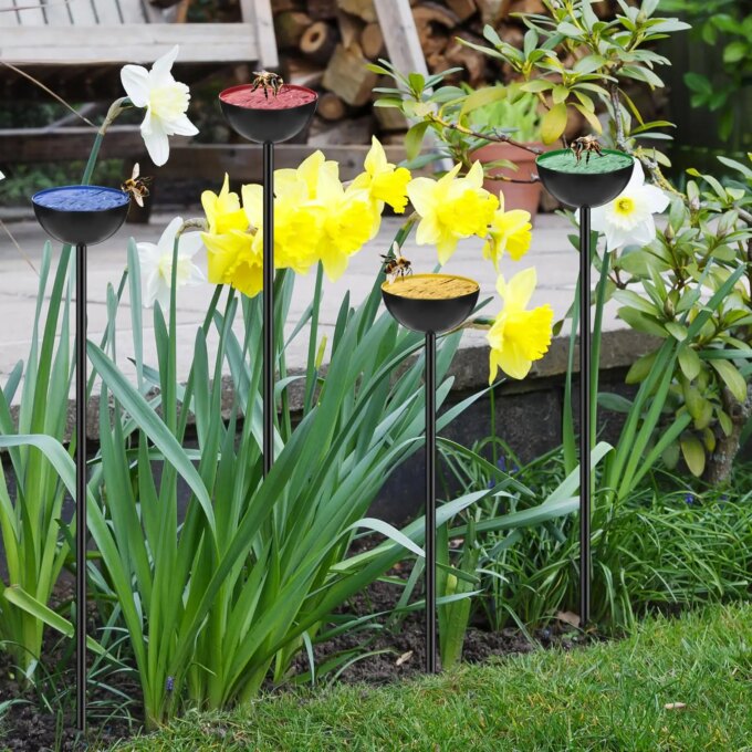 Bee Watering Station Metal Bee Water Feeder Multi-Function Butterfly Bath Bowl Standing Bee Feeder for Outdoor Decor - Image 3