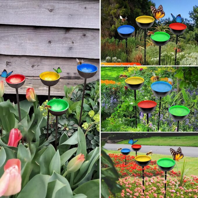 Bee Watering Station Metal Bee Water Feeder Multi-Function Butterfly Bath Bowl Standing Bee Feeder for Outdoor Decor - Image 4