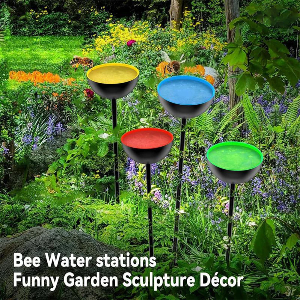 Bee Watering Station Metal Bee Water Feeder Multi-Function Butterfly Bath Bowl Standing Bee Feeder for Outdoor Decor