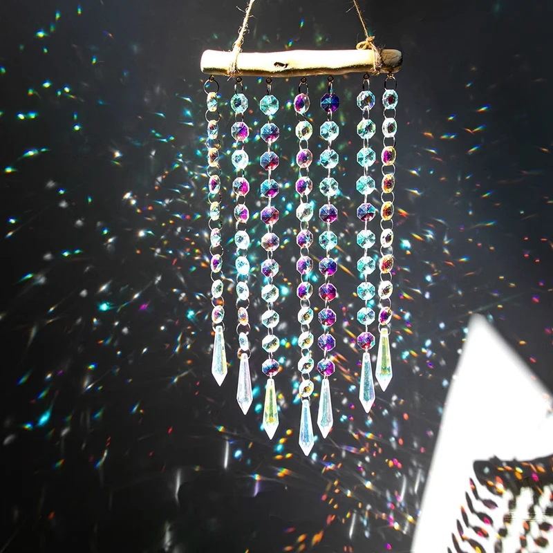 Hanging Crystal Suncatchers Colorful Stained Glass Wind Pendants Rainbow Prism Light Catcher Garden Decoration Outdoor Car Charm