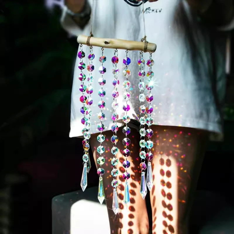 Hanging Crystal Suncatchers Colorful Stained Glass Wind Pendants Rainbow Prism Light Catcher Garden Decoration Outdoor Car Charm