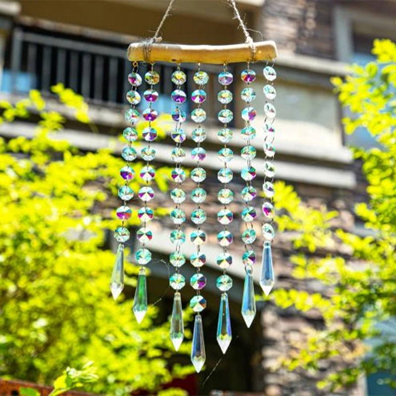Hanging Crystal Suncatchers Colorful Stained Glass Wind Pendants Rainbow Prism Light Catcher Garden Decoration Outdoor Car Charm