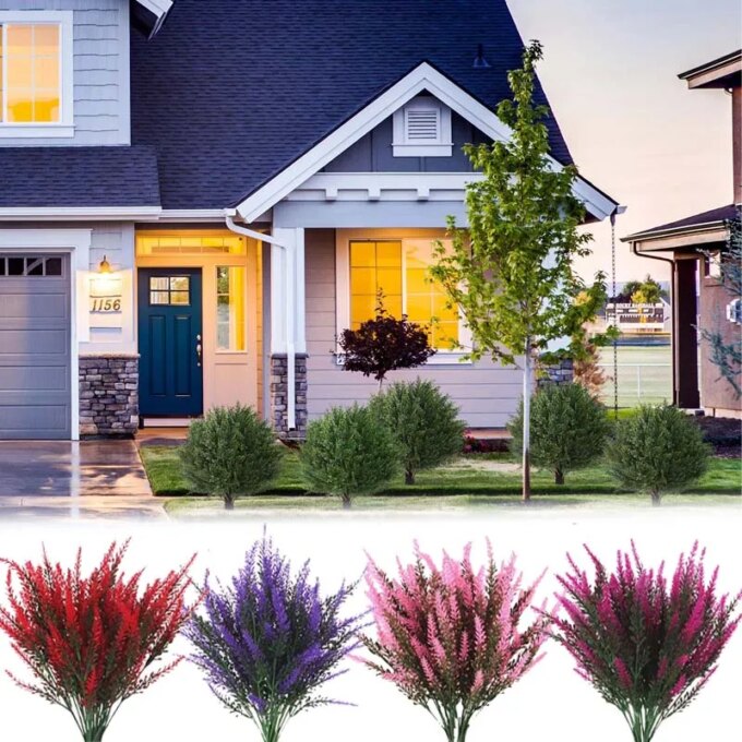 6PCS  Artificial Lavender Flowers 5 Prong UV Resistant Fake Plants for Outdoor Balcony Garden Home Decoration Bouquet