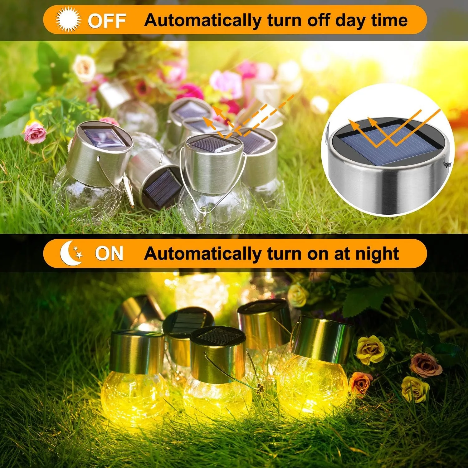 Solar Powered Outdoor Hanging Lights Colorful LED Cracked Glass Ball Design Waterproof Wall Lantern for Garden Patio Decor