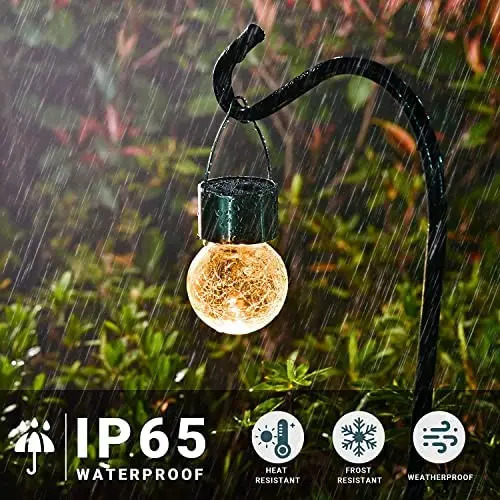 Solar Powered Outdoor Hanging Lights Colorful LED Cracked Glass Ball Design Waterproof Wall Lantern for Garden Patio Decor