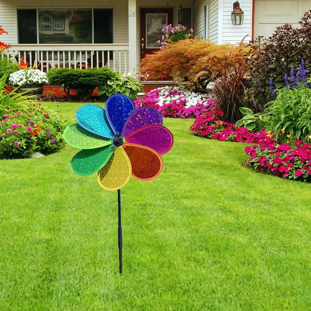 Flower Lawn Pinwheel Sparkly Garden Windmill Colorful Rainbow for Garden Party Outdoor Yard Decor