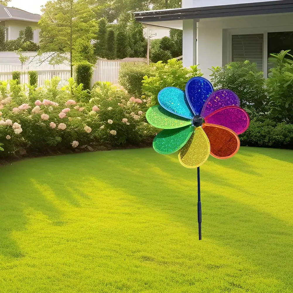 Flower Lawn Pinwheel Sparkly Garden Windmill Colorful Rainbow for Garden Party Outdoor Yard Decor